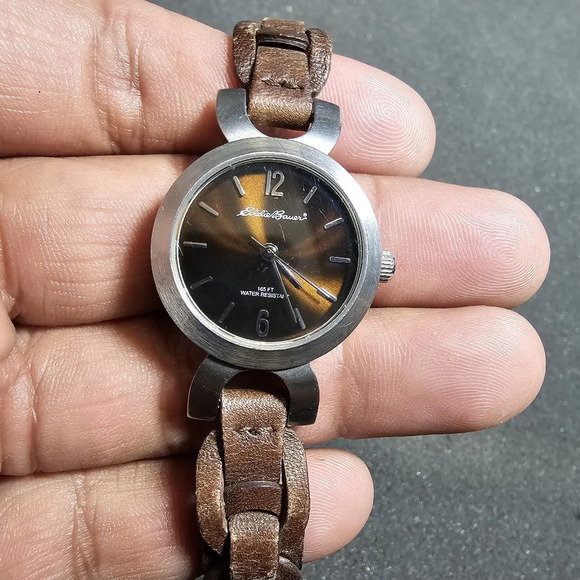 Eddie Bauer Ladies Quartz Watch Stainless Steel Brown Leather Band V8V172 Works - Picture 1 of 9